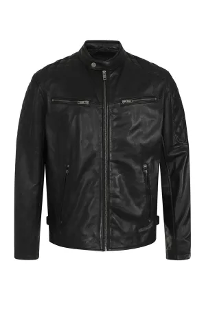 Men's Black Stylish Real Leather Biker Jacket - 'DAVID'