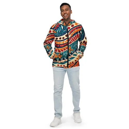 Men's Hooded Windbreaker Jacket, Boho Floral Print