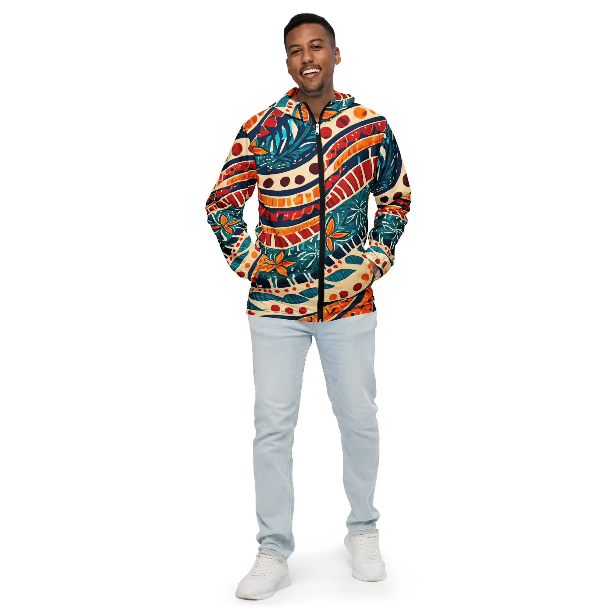 Men's Hooded Windbreaker Jacket, Boho Floral Print