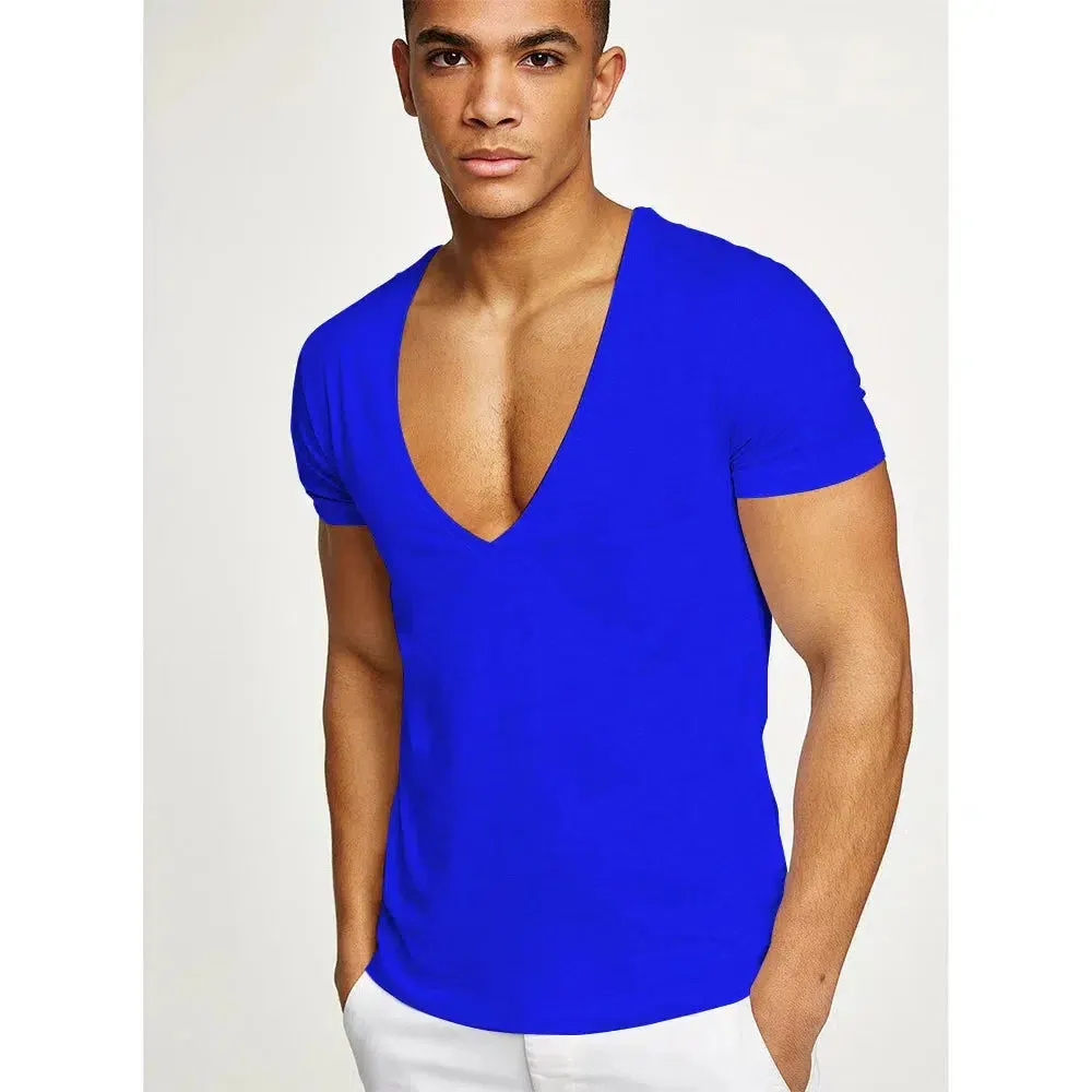 Men's T-Shirt Cotton Deep V-Neck