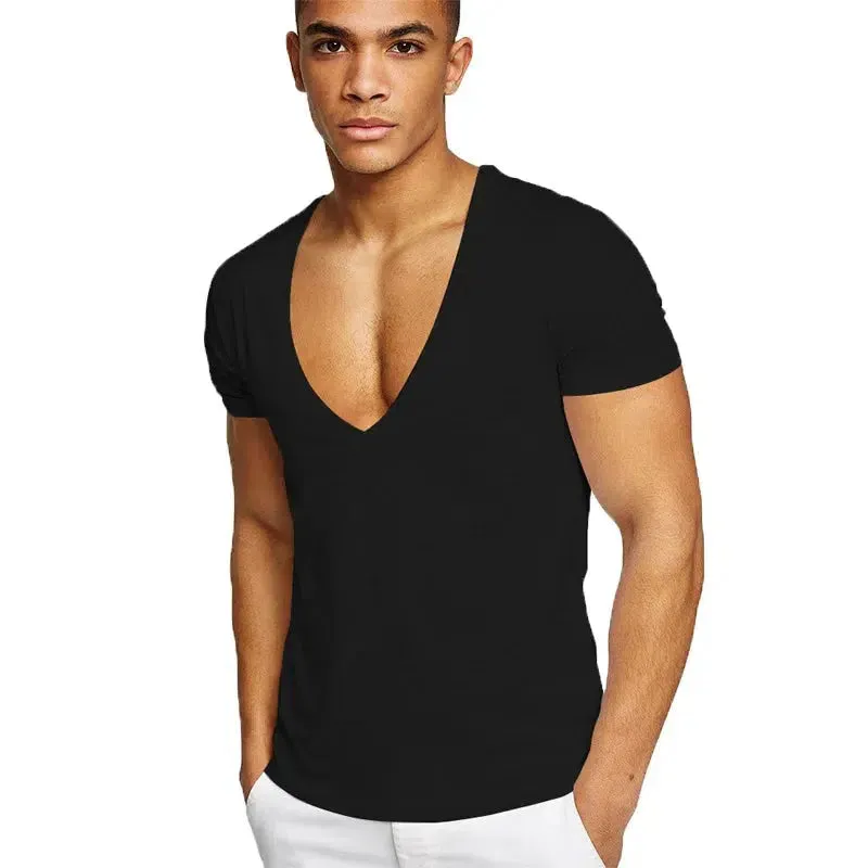 Men's T-Shirt Cotton Deep V-Neck