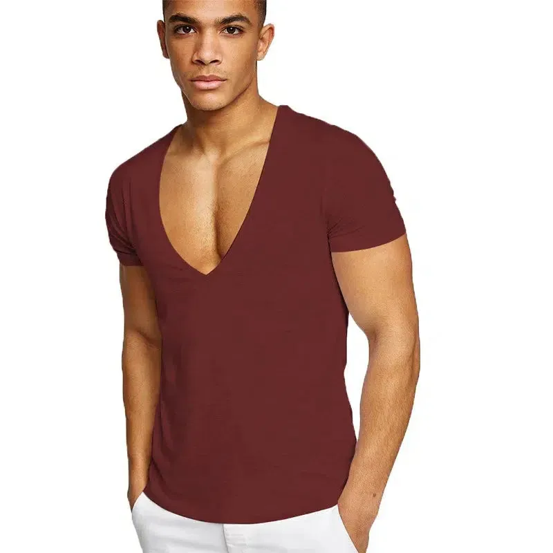 Men's T-Shirt Cotton Deep V-Neck
