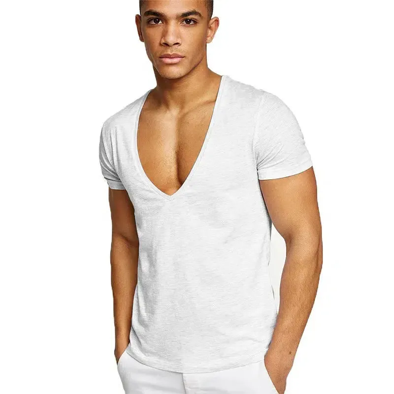 Men's T-Shirt Cotton Deep V-Neck