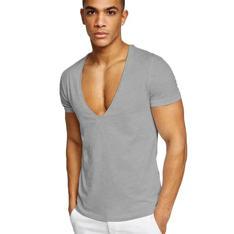 Men's T-Shirt Cotton Deep V-Neck