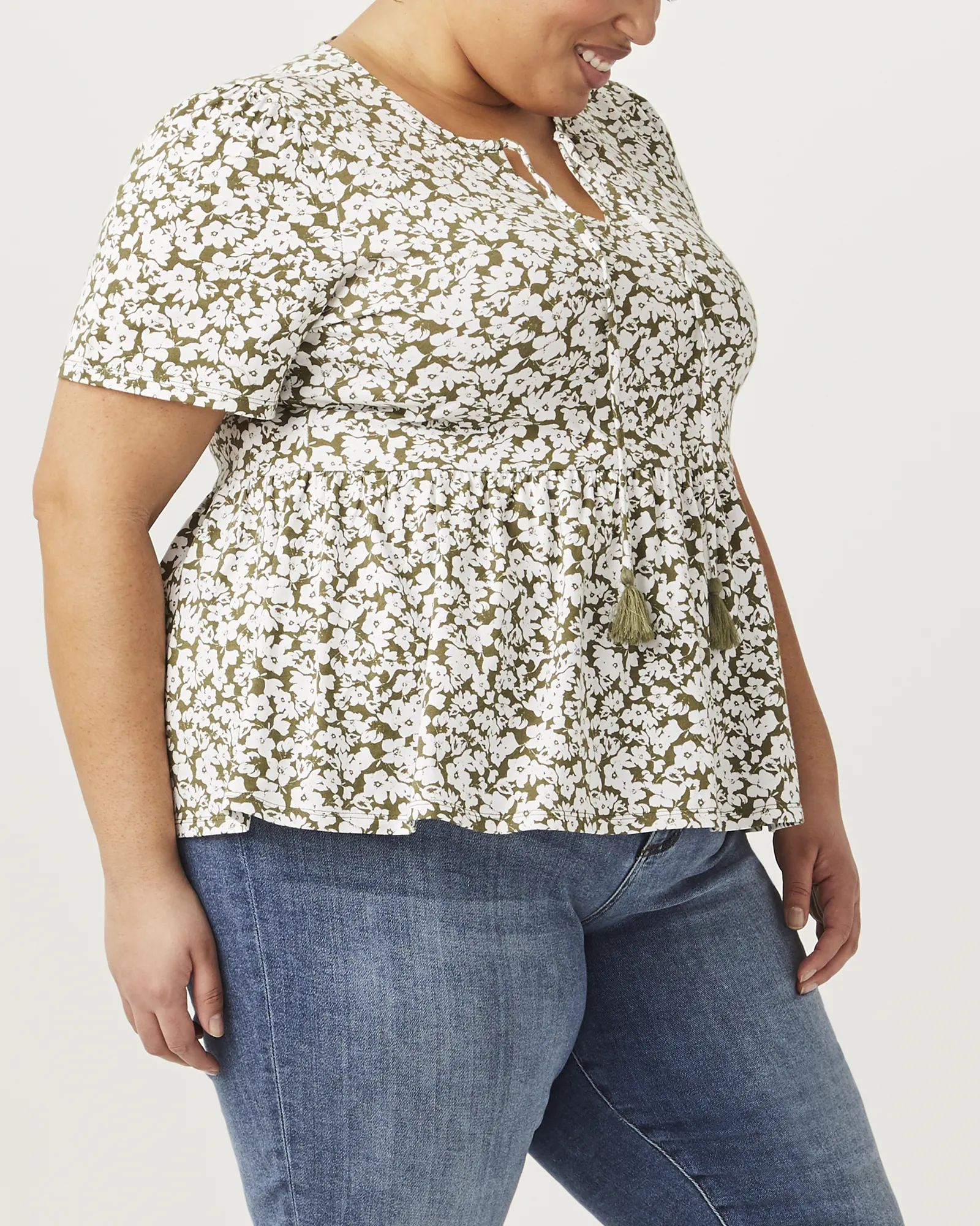 Mieko Peplum Top | Olive Green / White