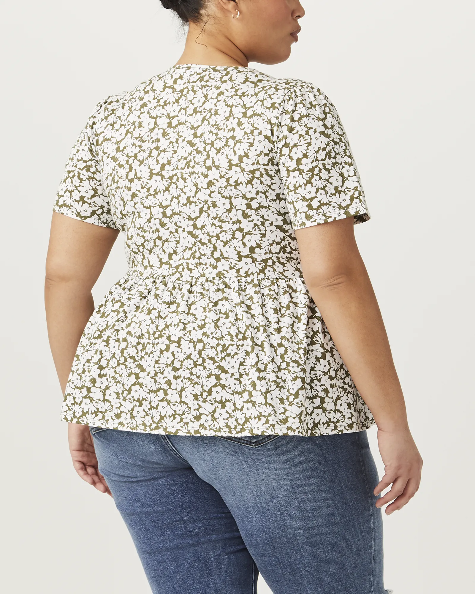 Mieko Peplum Top | Olive Green / White