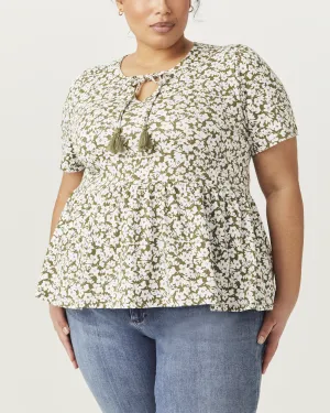 Mieko Peplum Top | Olive Green / White
