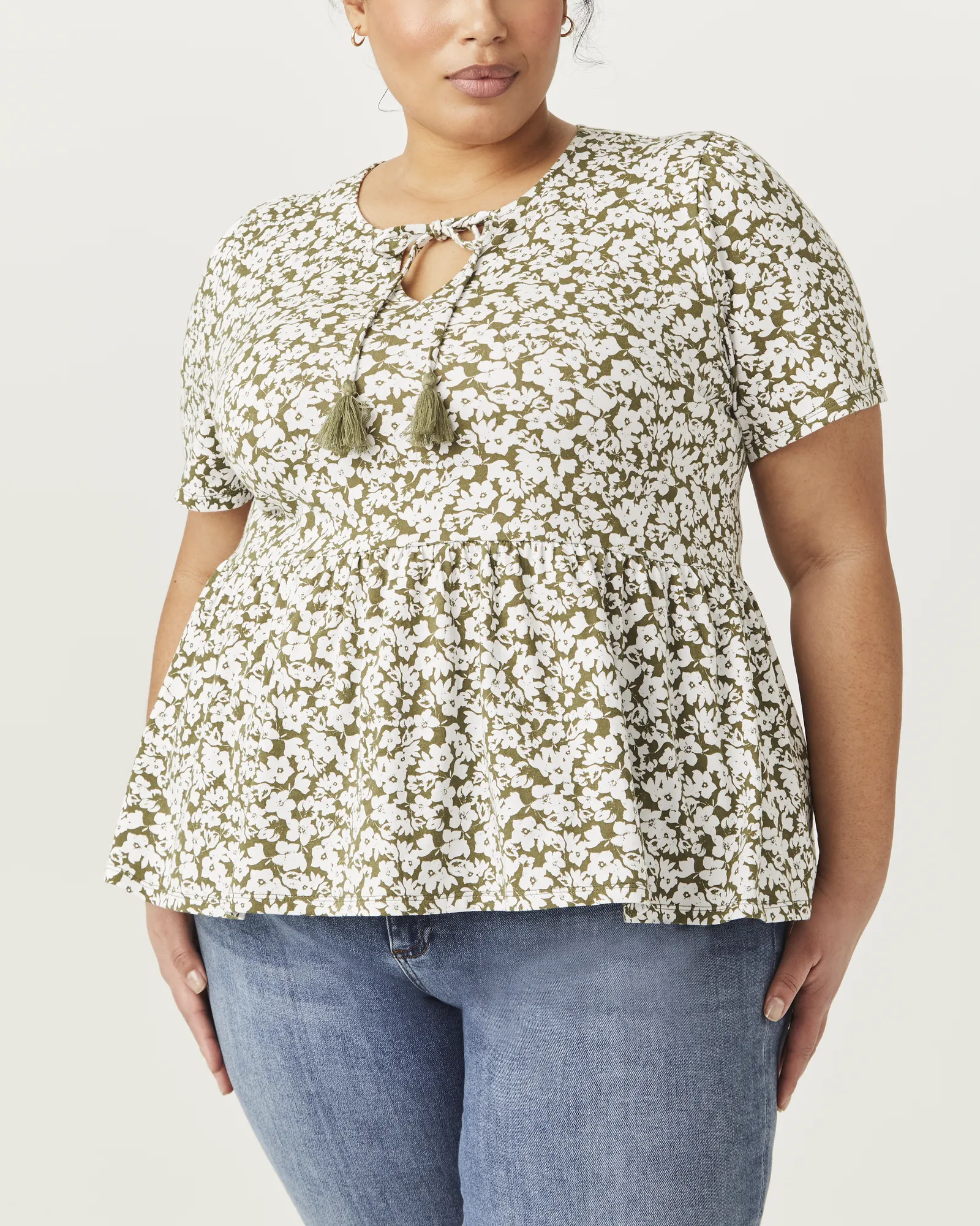 Mieko Peplum Top | Olive Green / White