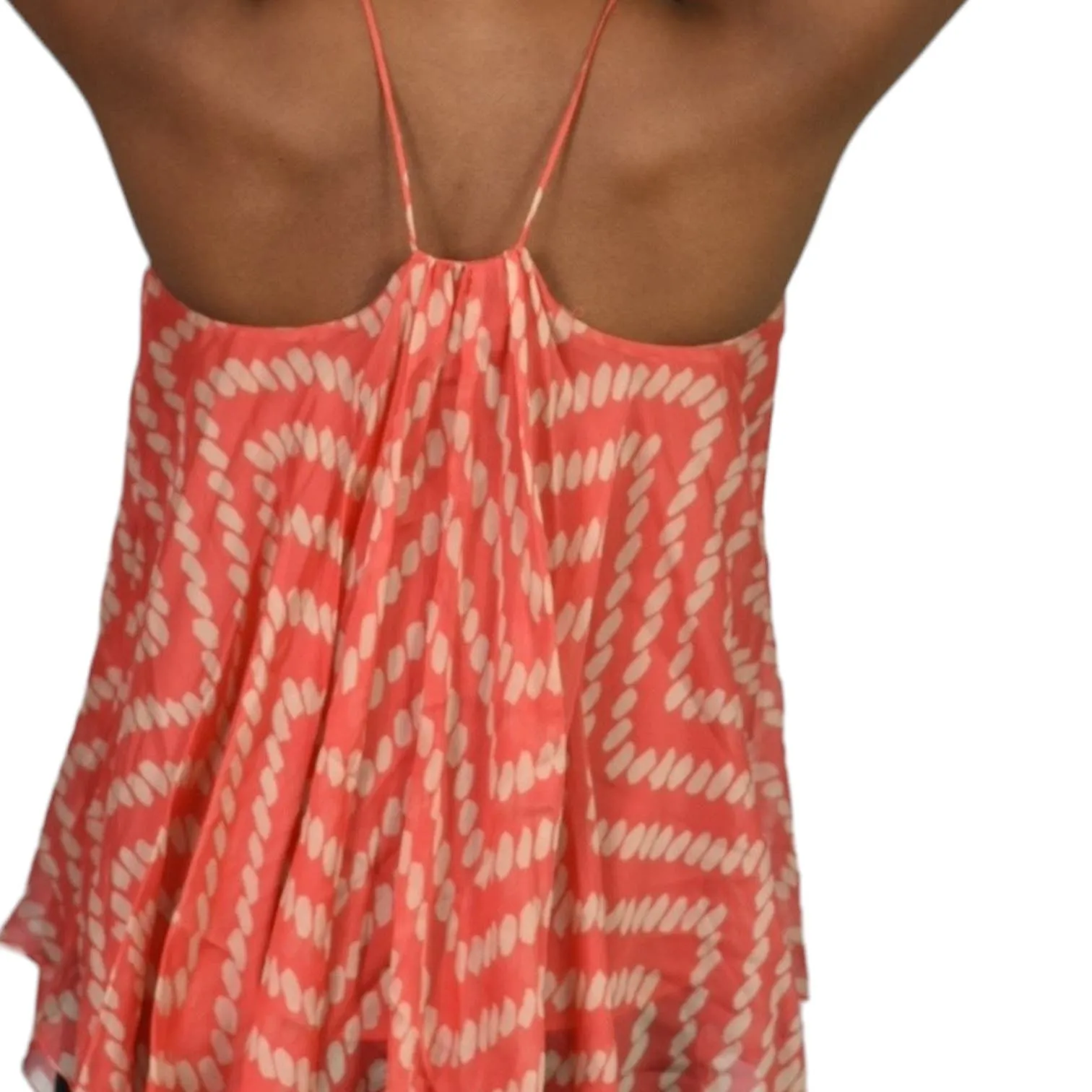 Milly Silk Handkerchief Hem Top Orange Coral Print Tank Swing Blouse Racerback Chiffon Size 2