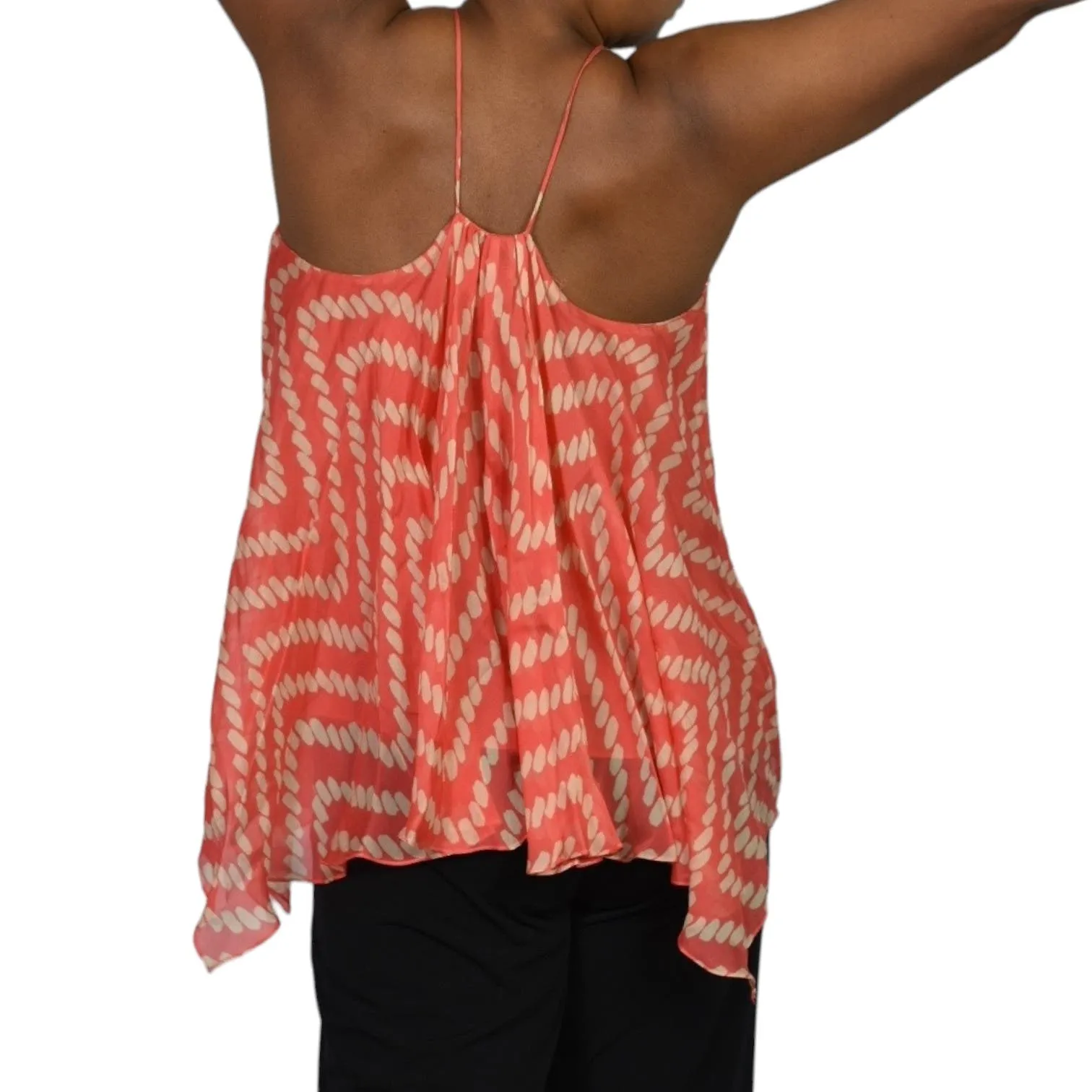 Milly Silk Handkerchief Hem Top Orange Coral Print Tank Swing Blouse Racerback Chiffon Size 2
