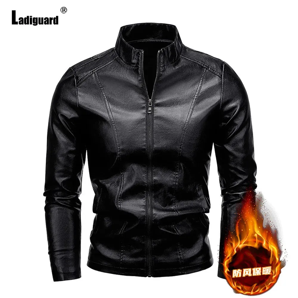 Modern EU Style Leather Jackets Mens Casual Motorcycle Jacket