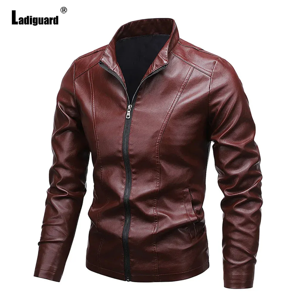 Modern EU Style Leather Jackets Mens Casual Motorcycle Jacket
