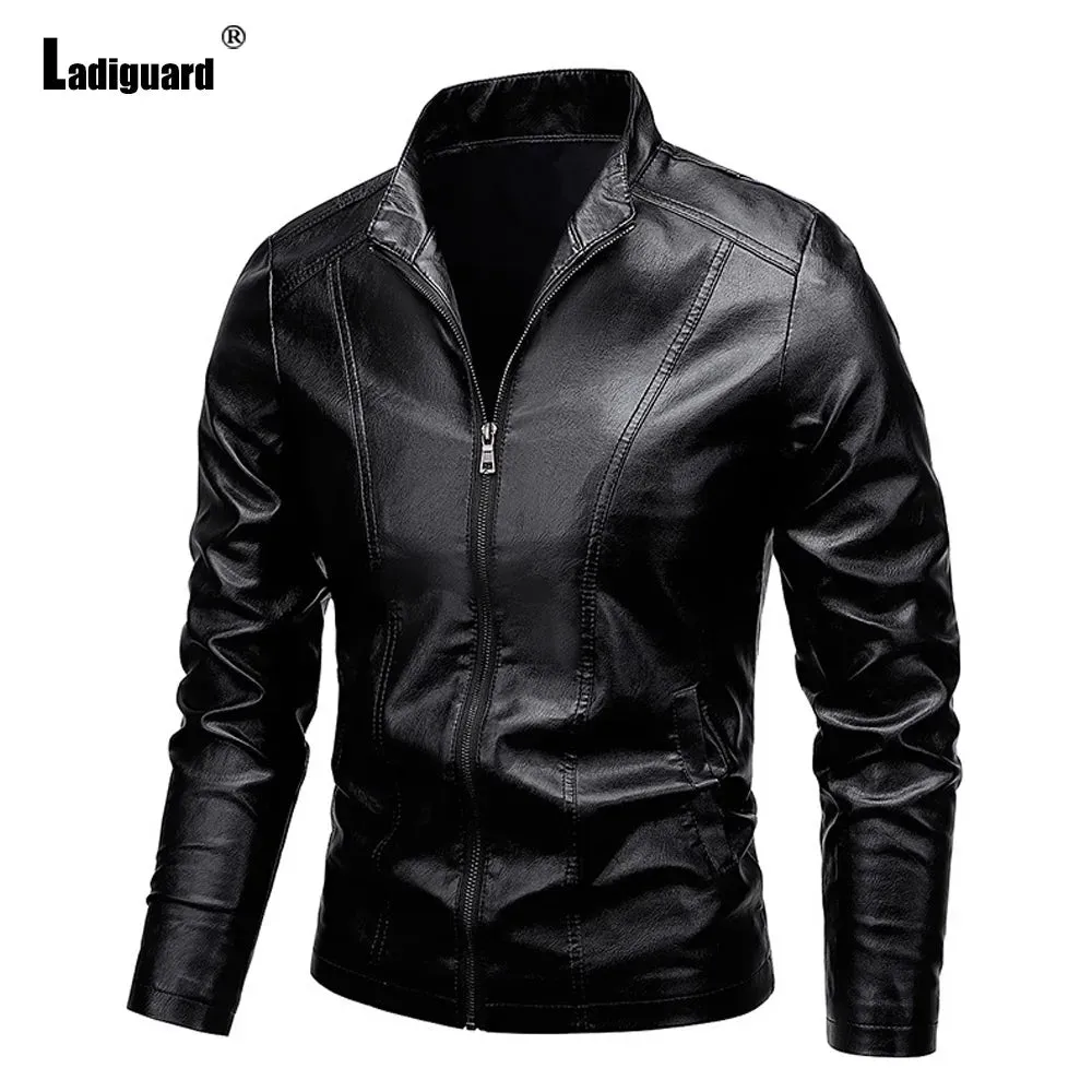 Modern EU Style Leather Jackets Mens Casual Motorcycle Jacket