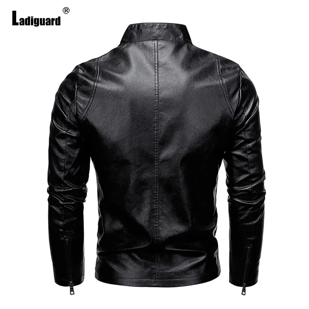 Modern EU Style Leather Jackets Mens Casual Motorcycle Jacket