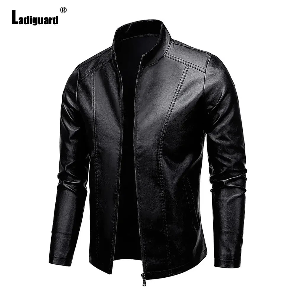 Modern EU Style Leather Jackets Mens Casual Motorcycle Jacket