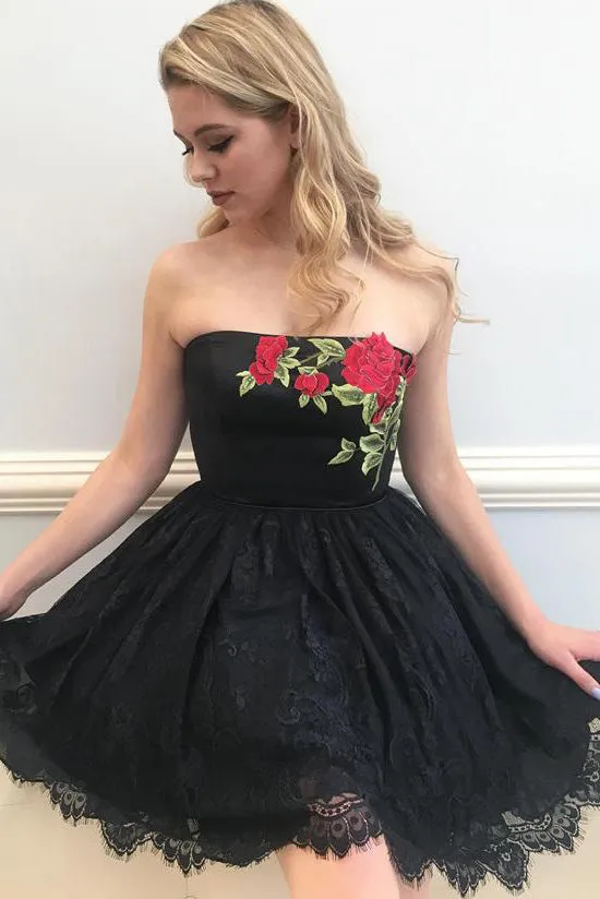 new Black Homecoming Dresses,Chic Short Prom Party Dresses,Little Black Dress OK362