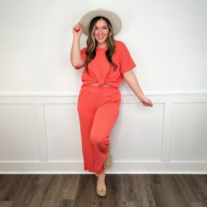 Not My Business Short Sleeve Coral Orange Avery Mae Top