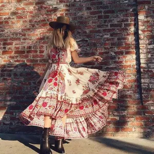 Off Shoulder Half Sleeves Hollow Out Irregular Long Dress