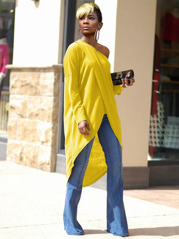 Off Shoulder Irregular Long Sleeve Top