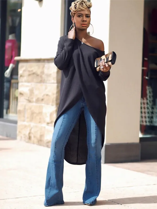 Off Shoulder Irregular Long Sleeve Top