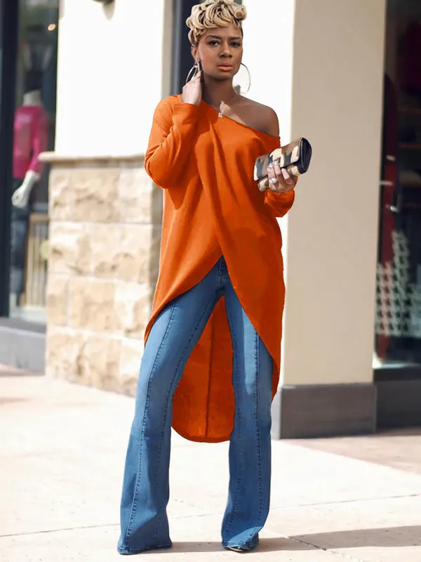 Off Shoulder Irregular Long Sleeve Top