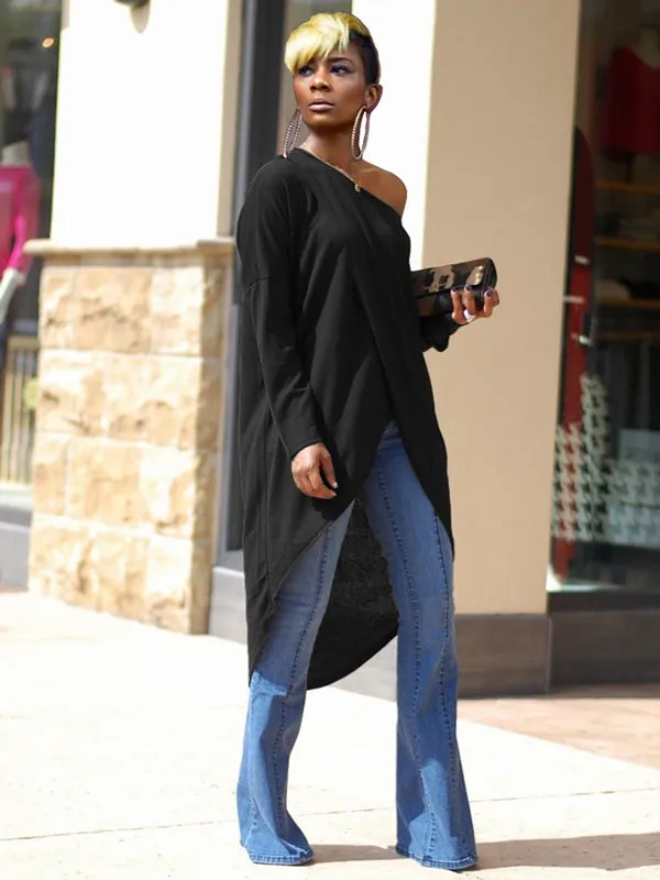 Off Shoulder Irregular Long Sleeve Top