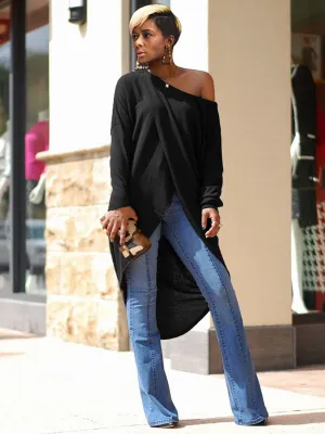 Off Shoulder Irregular Long Sleeve Top