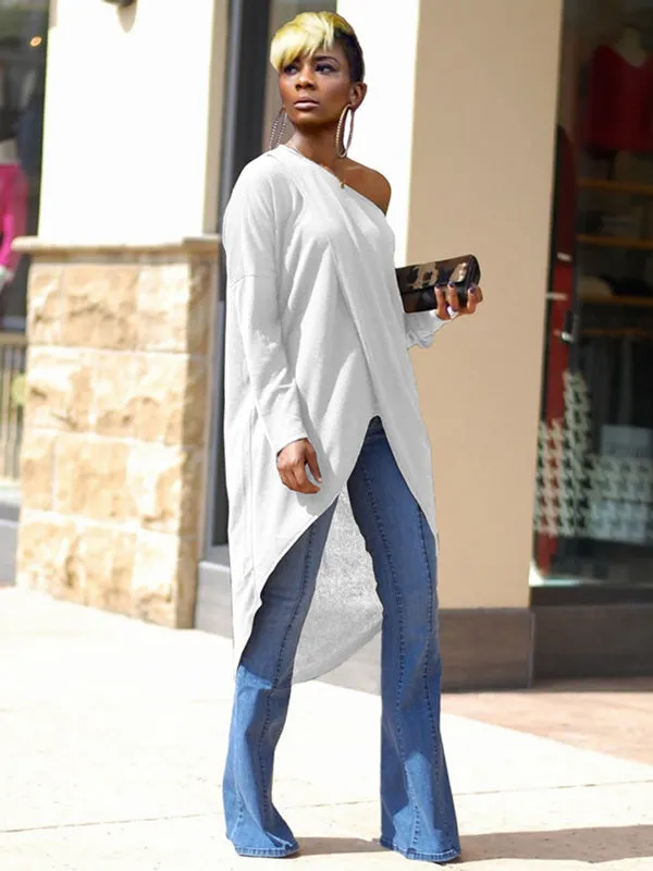 Off Shoulder Irregular Long Sleeve Top
