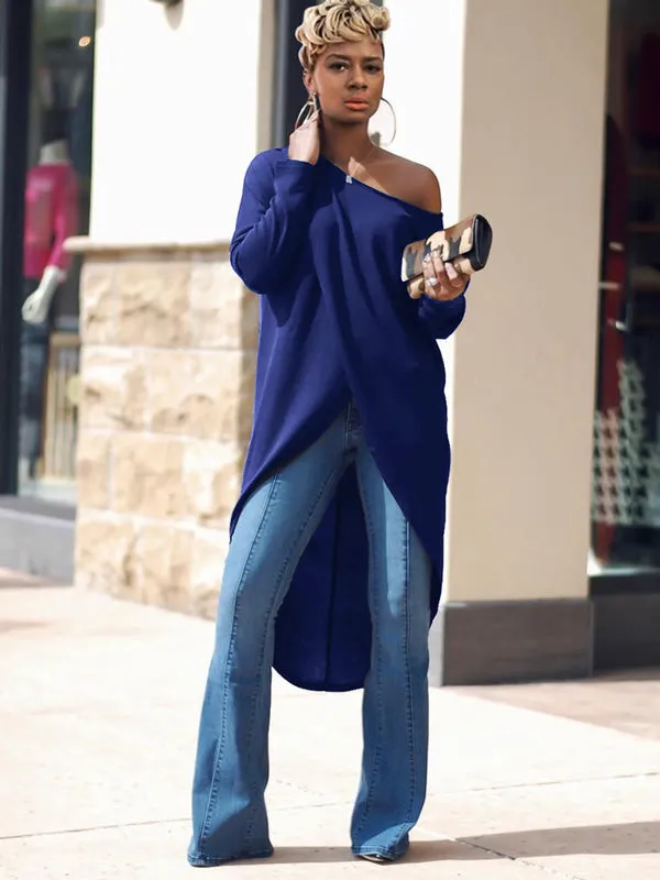 Off Shoulder Irregular Long Sleeve Top