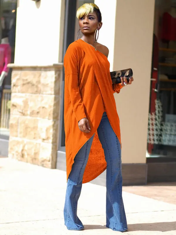 Off Shoulder Irregular Long Sleeve Top