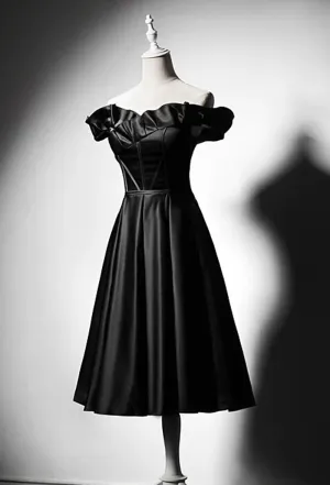 Off shoulder knee length little black modern chic party dress