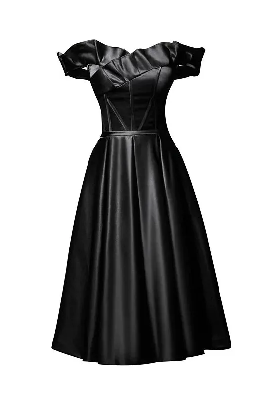 Off shoulder knee length little black modern chic party dress