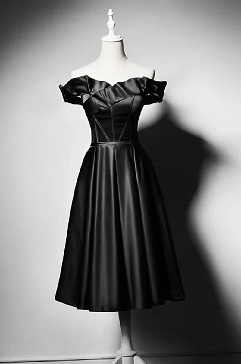 Off shoulder knee length little black modern chic party dress