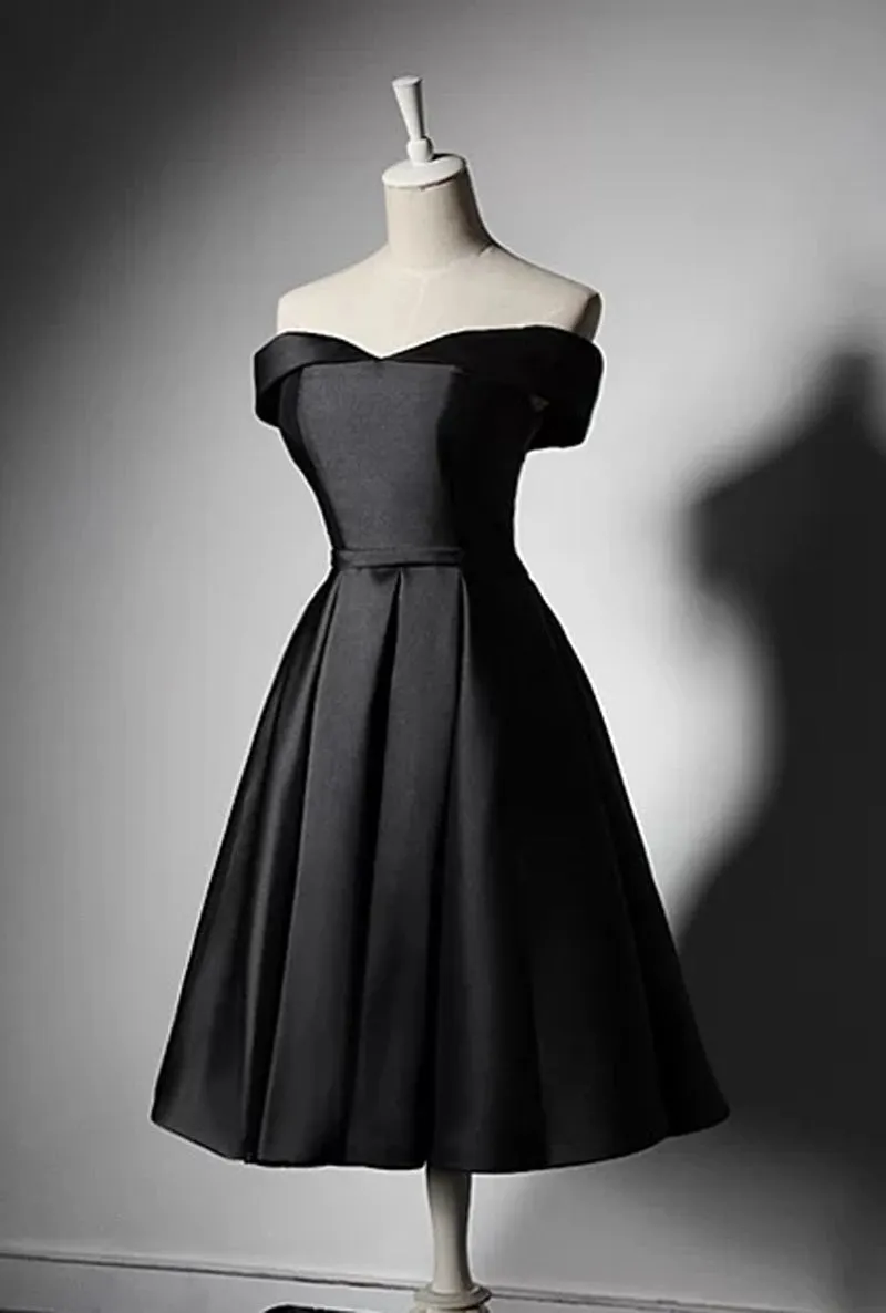 Off shoulder knee length little black modern chic party dress