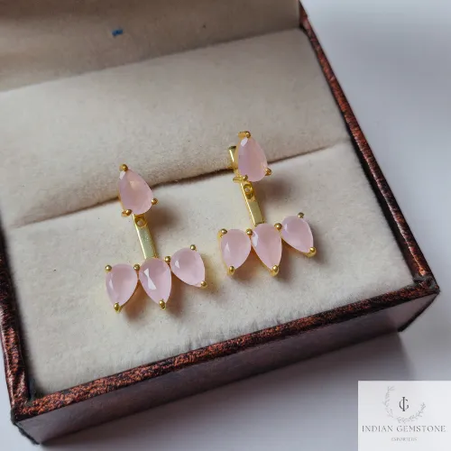 Pink Chalcedony Ear Jacket, 925 Sterling Silver Earring, Designer Earring, Gemstone Ear Jackets, Dainty Ear Jacket, Minimalist Earring, Gift