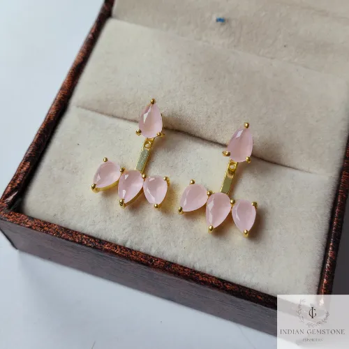 Pink Chalcedony Ear Jacket, 925 Sterling Silver Earring, Designer Earring, Gemstone Ear Jackets, Dainty Ear Jacket, Minimalist Earring, Gift