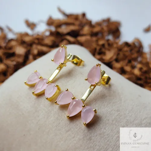 Pink Chalcedony Ear Jacket, 925 Sterling Silver Earring, Designer Earring, Gemstone Ear Jackets, Dainty Ear Jacket, Minimalist Earring, Gift