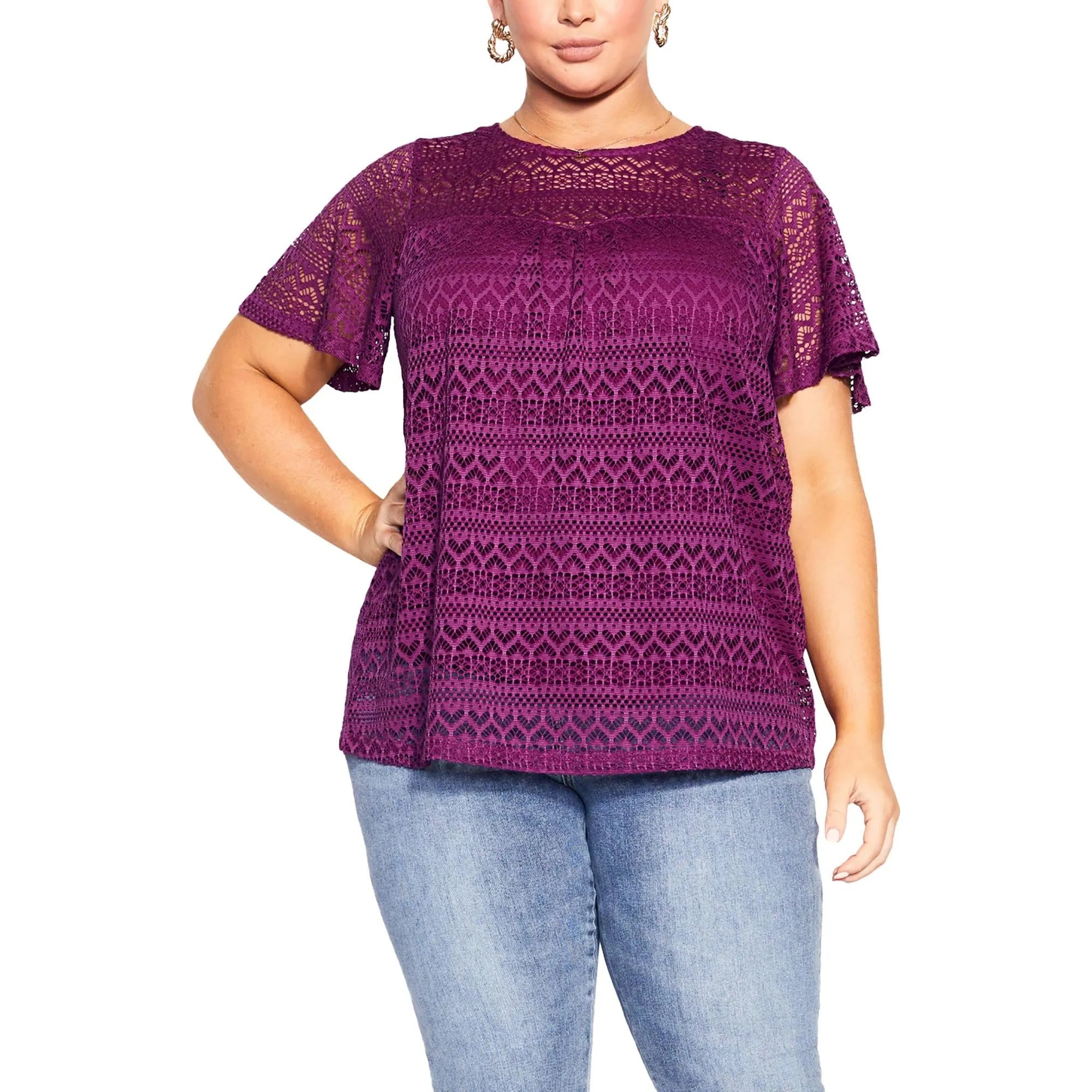 Plus Womens Lace Lined Blouse