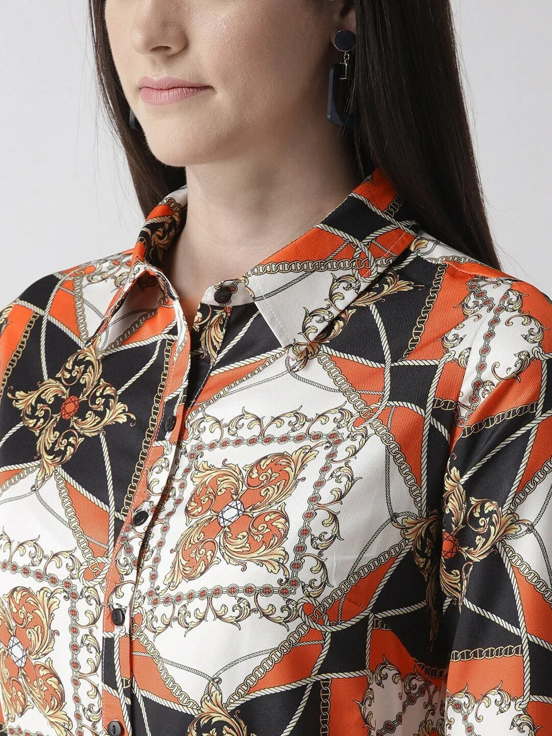 plusS Off White  Orange Bohemian Shirt Midi Dress