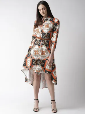 plusS Off White  Orange Bohemian Shirt Midi Dress
