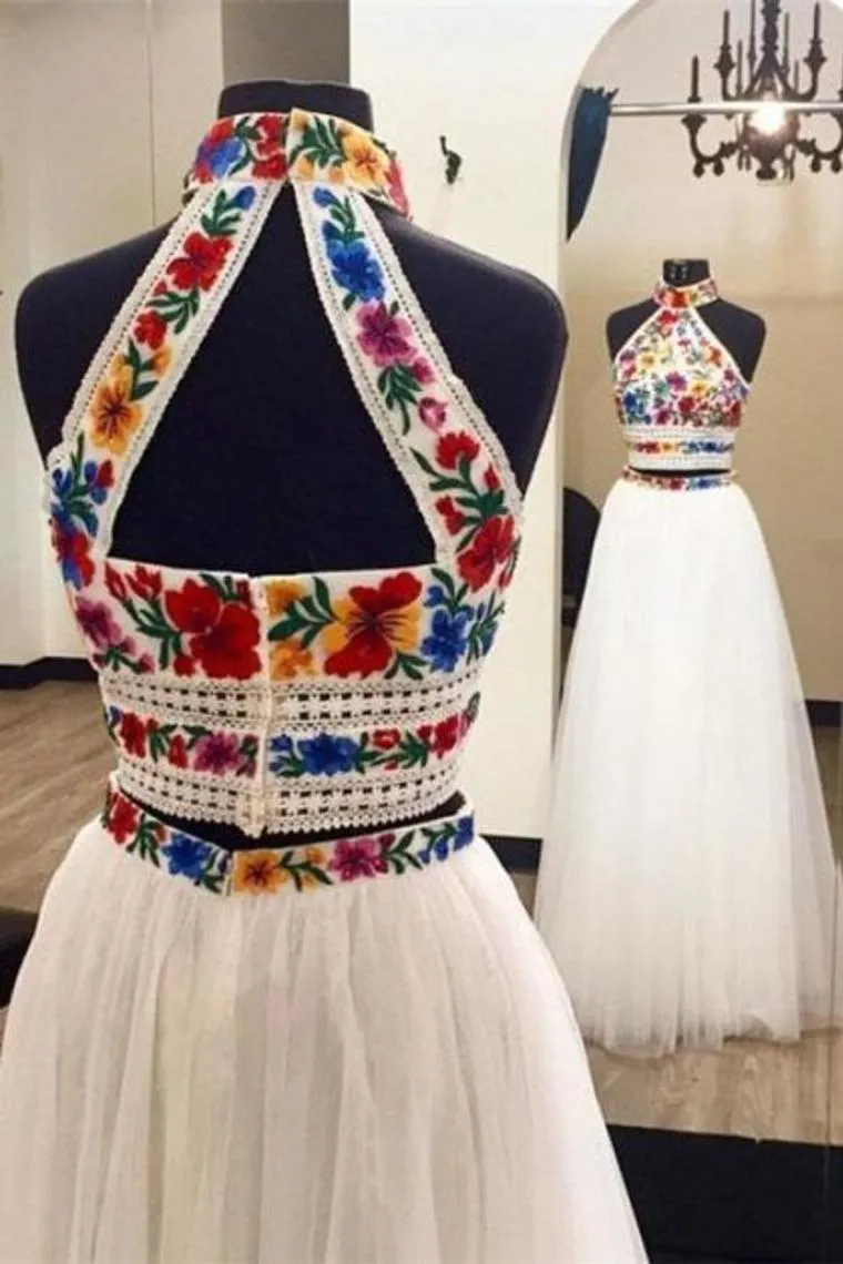 Pretty 2 Pieces Tulle Elegant Prom Dresses Evening Dresses Appliques