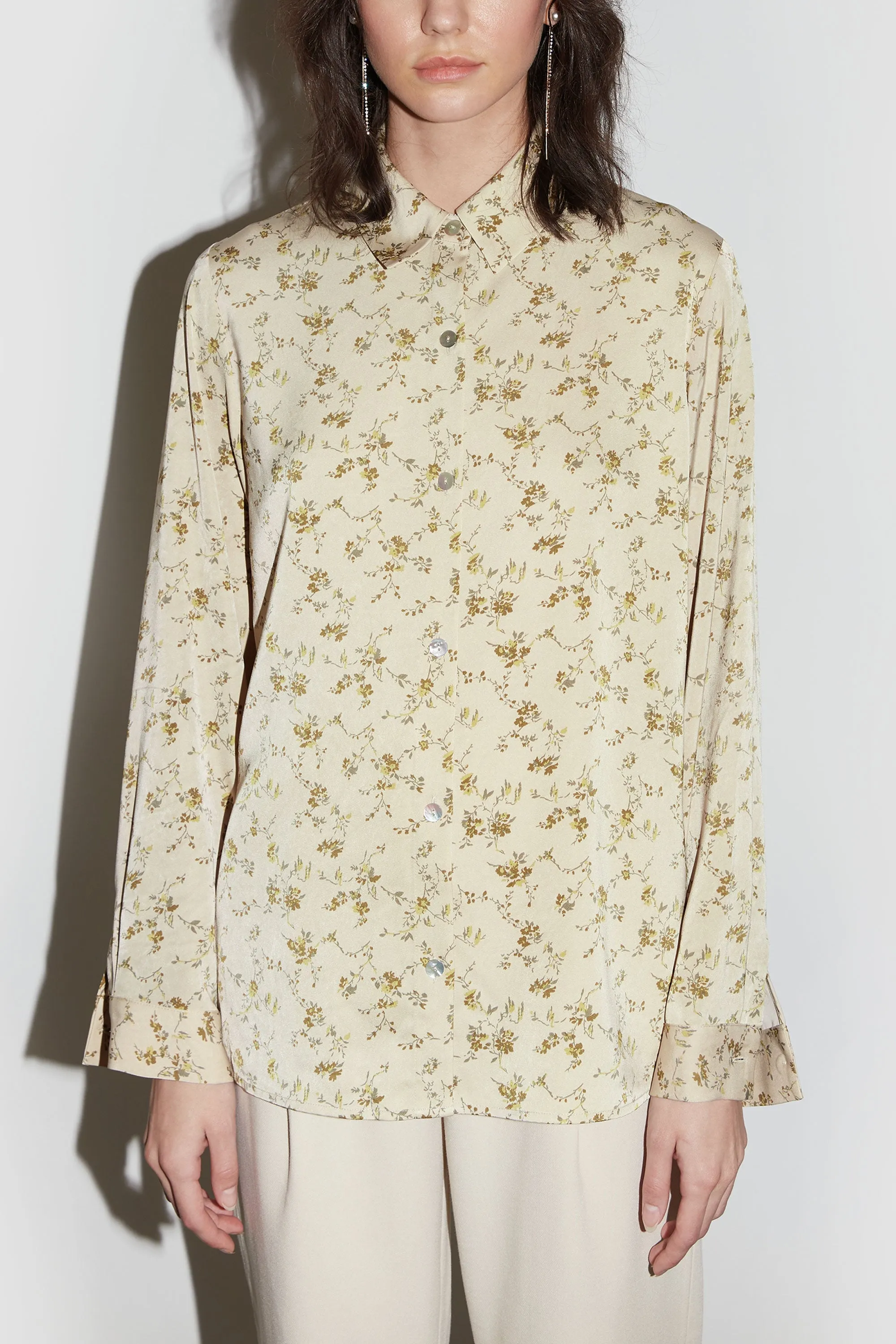 PRINTED SATIN BUTTON-UP BLOUSE
