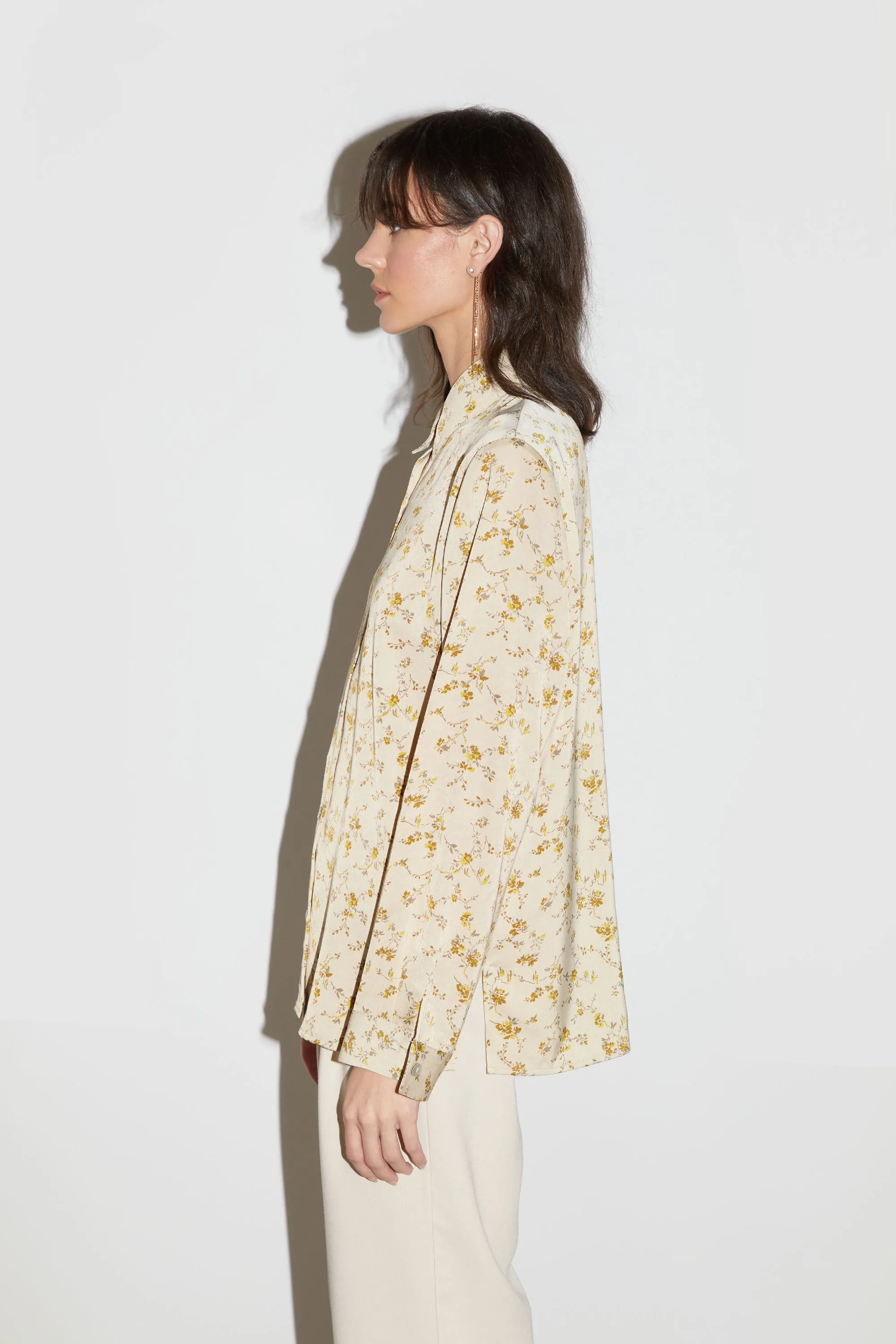 PRINTED SATIN BUTTON-UP BLOUSE