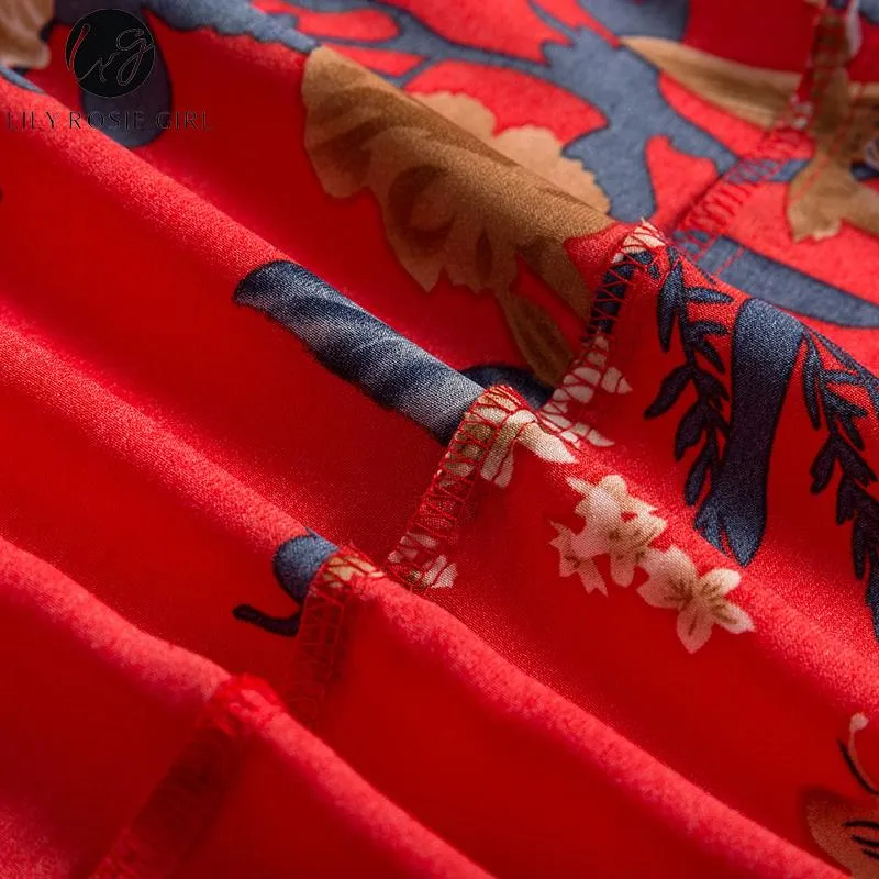 Red Floral Spaghetti Strap Maxi Dresses