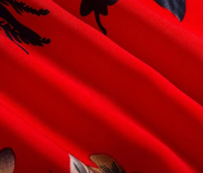 Red Floral Spaghetti Strap Maxi Dresses