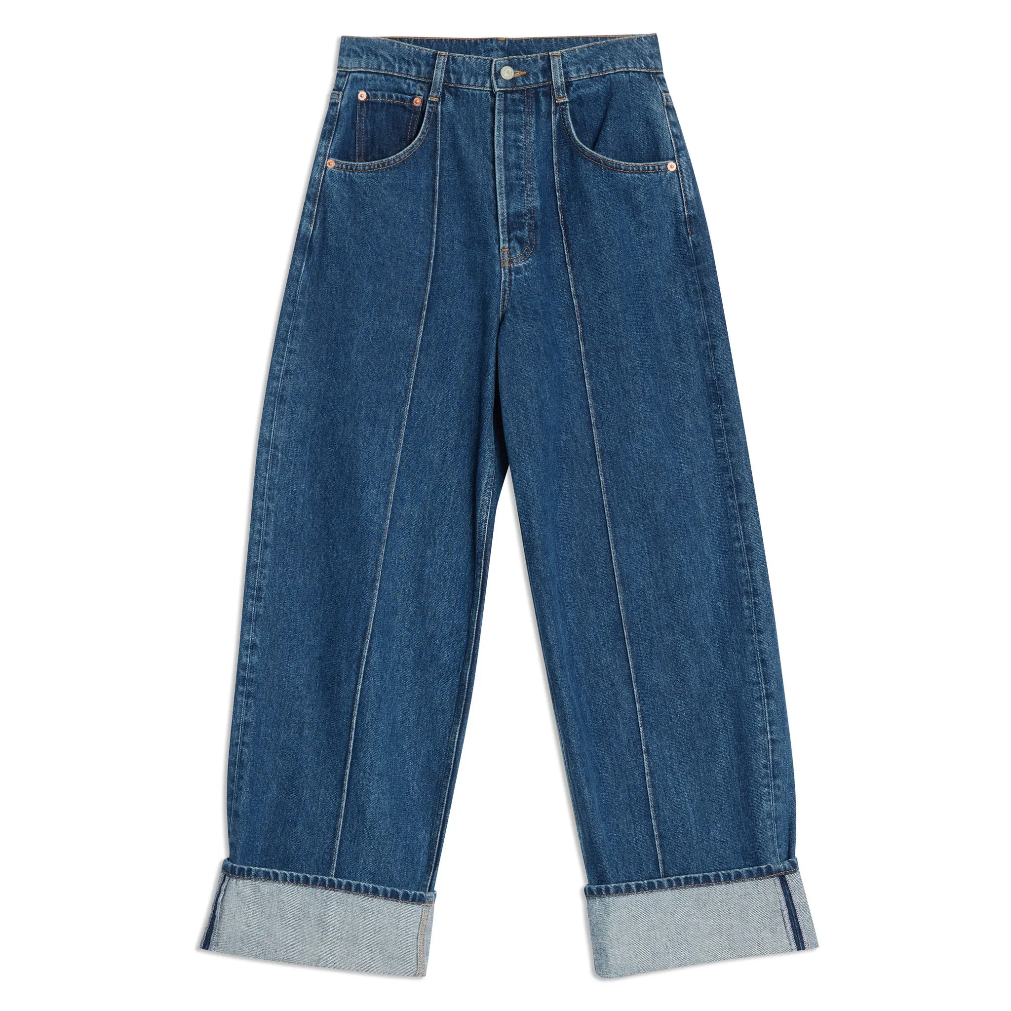 Relaxed Pintuck Jean Mid Wash