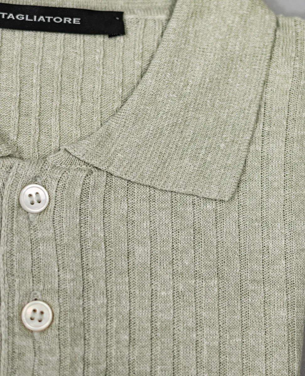 Ribbed Knit Polo Shirt