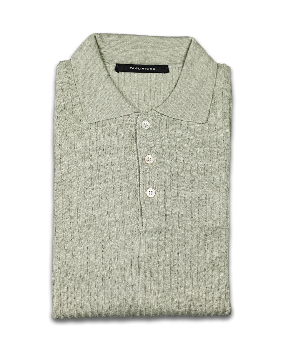 Ribbed Knit Polo Shirt