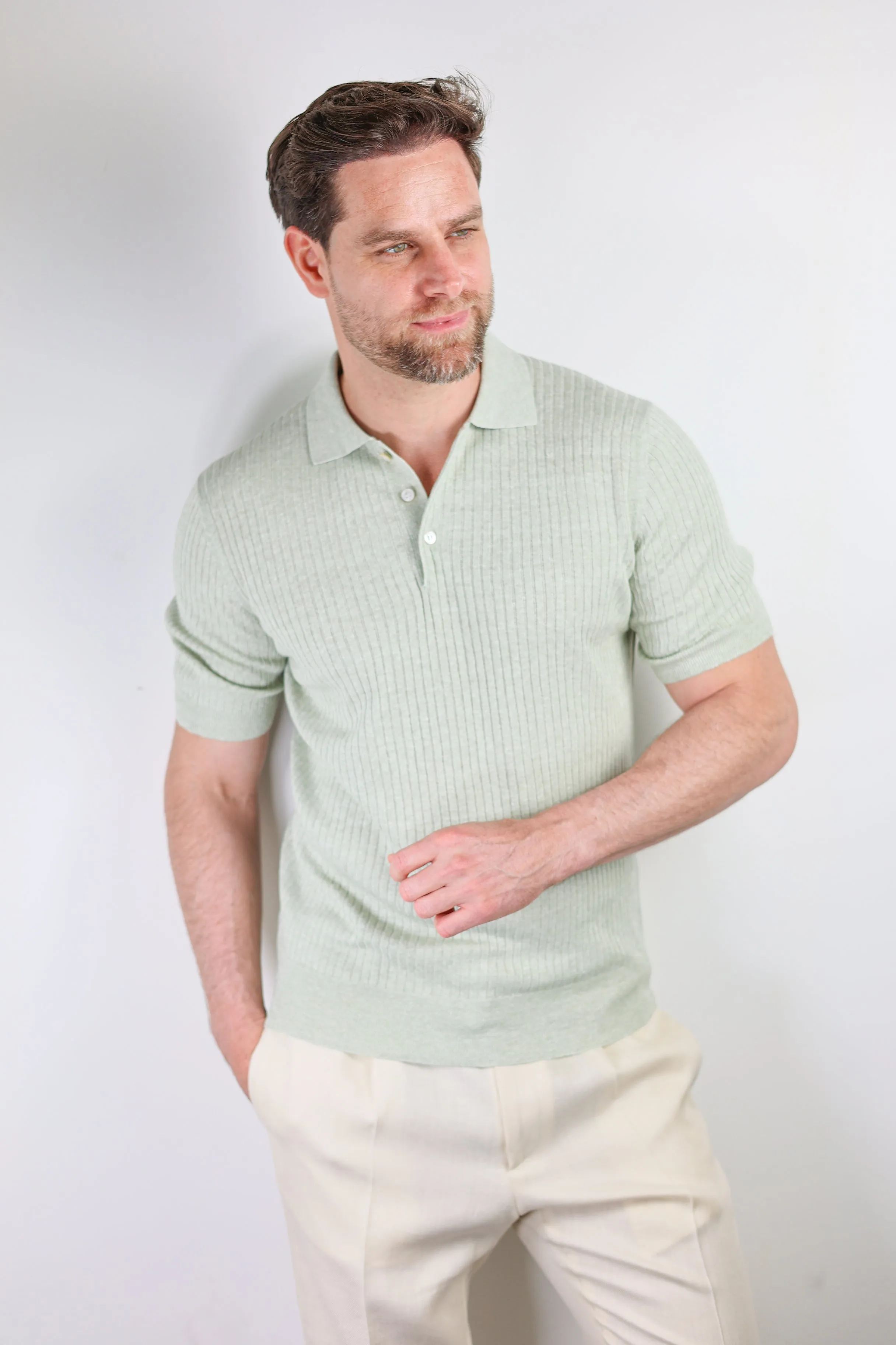 Ribbed Knit Polo Shirt