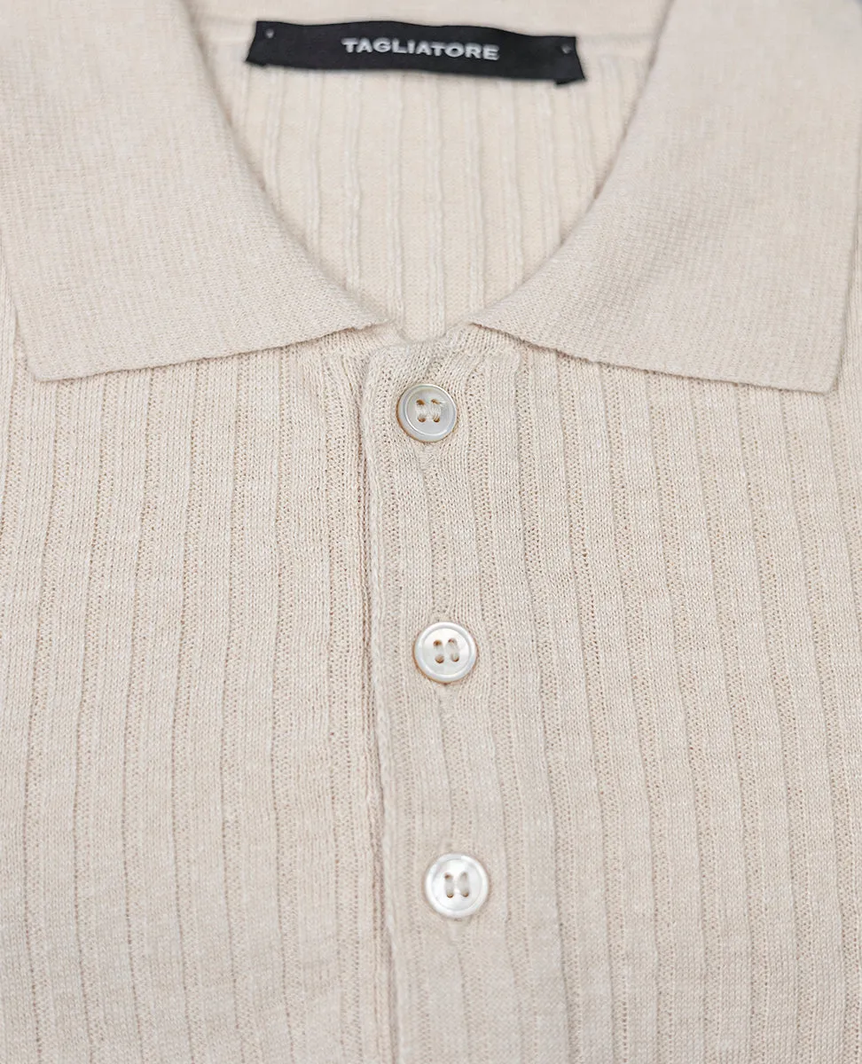 Ribbed Knit Polo Shirt